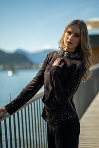 Pullover mit Gestickte Stehkragen